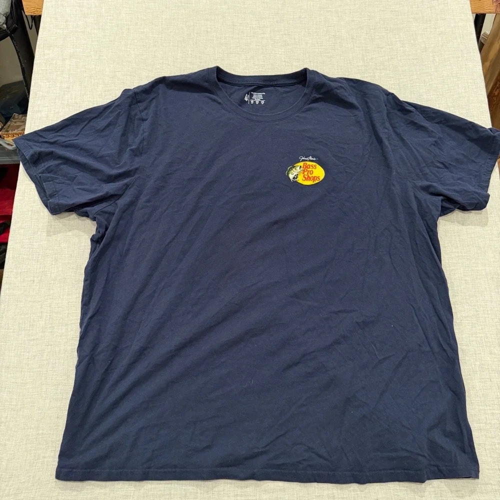 Bass Pro Shops Men 4XL Navy Blue Johnny Morris Graphic T-Shirt 100% Cotton